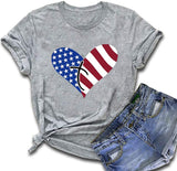 Women American Flag T-Shirt Heart Faith Shirt for Independence Day