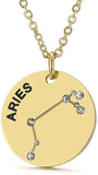 Gold Plated Constellation Pendant Necklace Horoscope Zodiac Sign Coin Charms with Adjustable