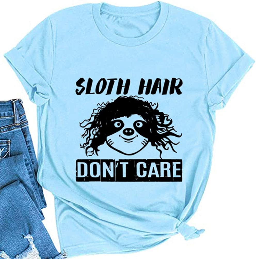 Sloth Hair Don't Care T-Shirt for Women Funny Messy Hair Shirt