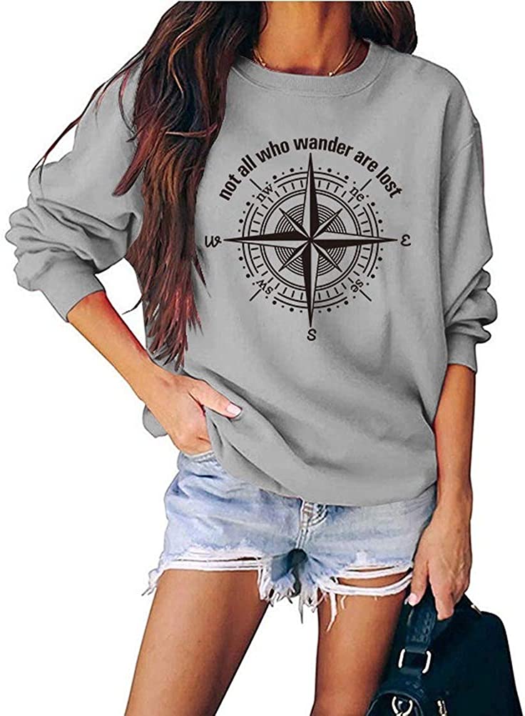 Women's Not-All-Who-Wander are Lost Letters Graphic Sweatshirt Casual Long Sleeve Shirt Top