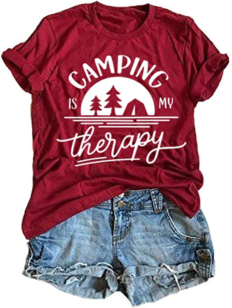 Women Camping is My Therapy T-Shirt Tee Graphic Camper T-Shirt