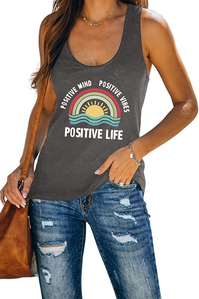 Women Positive Mind Positive Vibes Positive Life Rainbow Tank Tops
