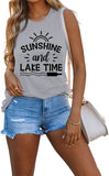 Women Sunshine and Lake Time Graphic Tank Shirt