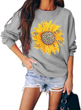 Women Long Sleeve Leopard Sunflower Sweatshirt Floral Leopard Shirt