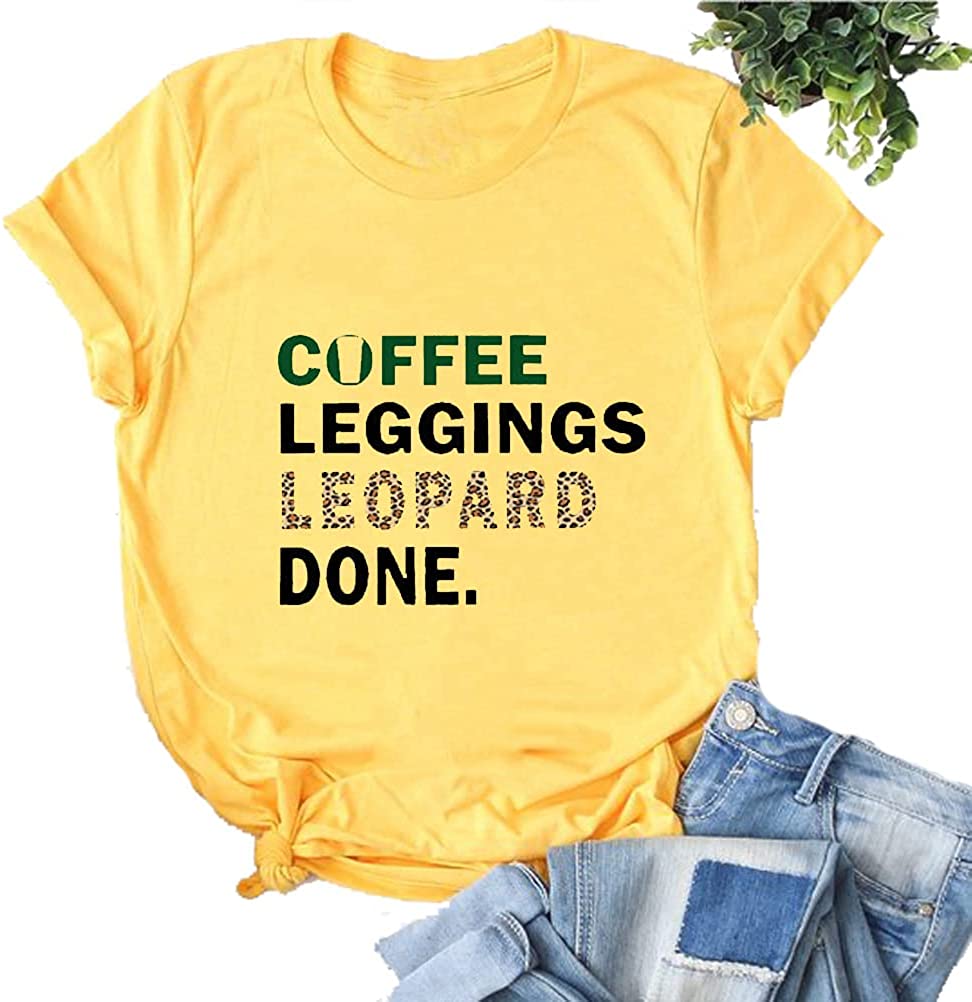 Women Coffee Leggings Leopard Done Fashion T-Shirt