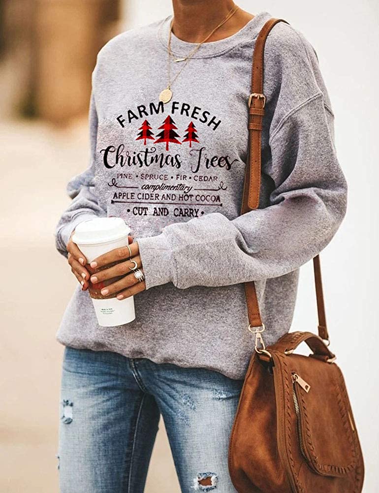 Women Long Sleeve Farm Fresh Christmas Trees Sweater Christmas Shirt