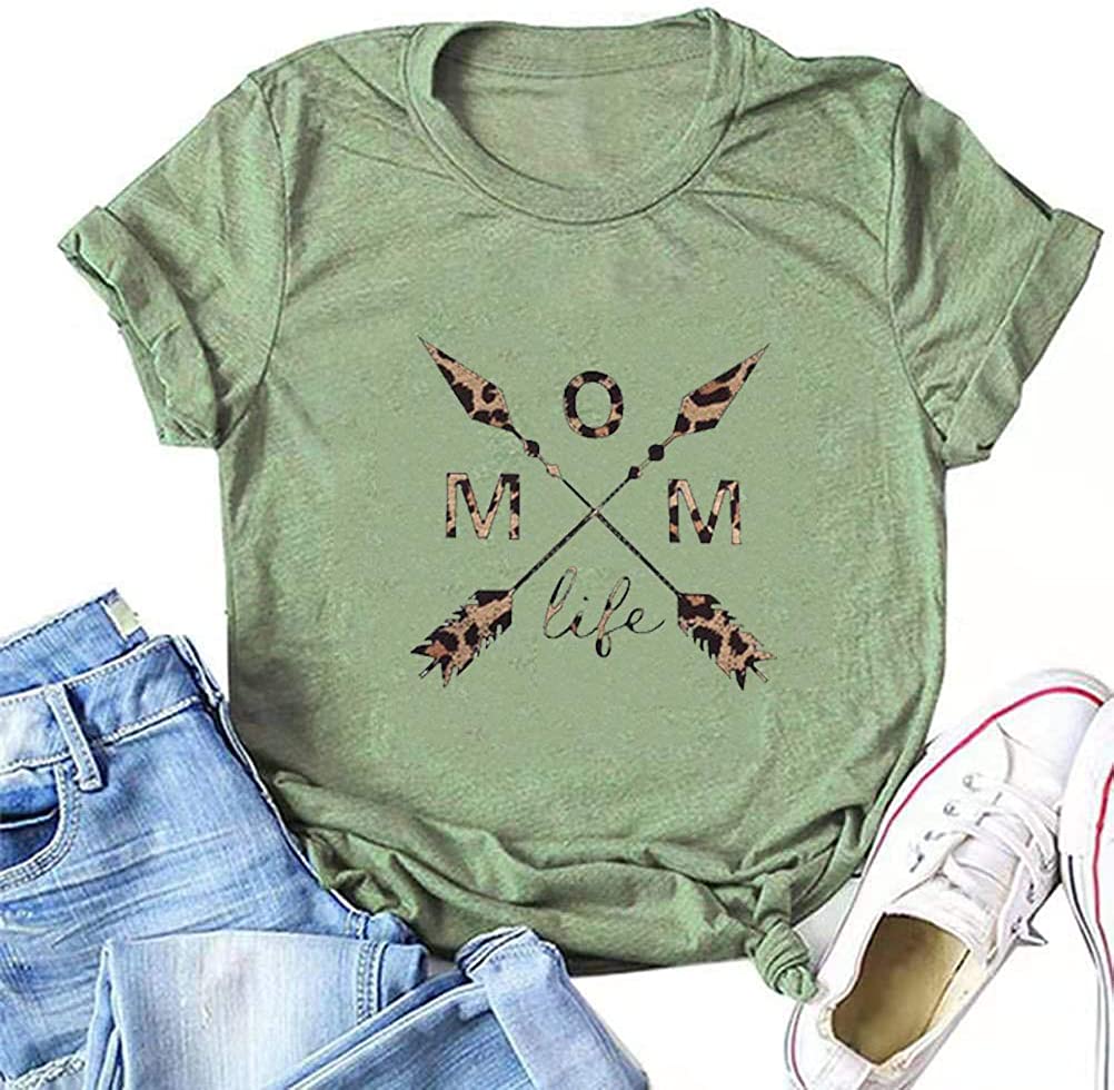 Women Leopard Mom Life T-Shirt Mom Graphic Tee