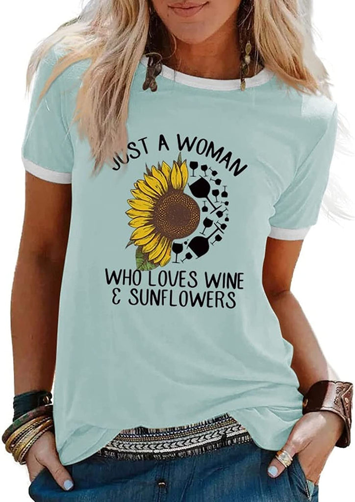 Wine Sunflower T-Shirt Just A Woman Who Loves Wine and Sunflowers Tees