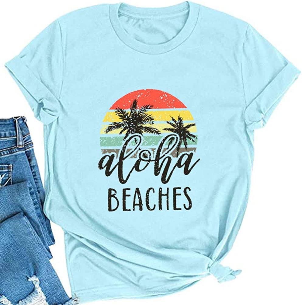 Women's Aloha Beaches T-Shirt Summer Graphic Shirt