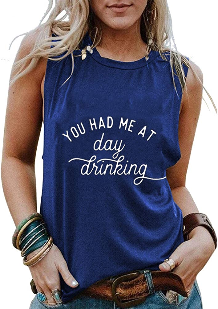 Women You Had Me at Day Drinking Tank Short Sleeve Shirts (X-Large,2Blue)