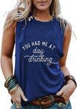 Women You Had Me at Day Drinking Tank Short Sleeve Shirts (XX-Large,2Blue)