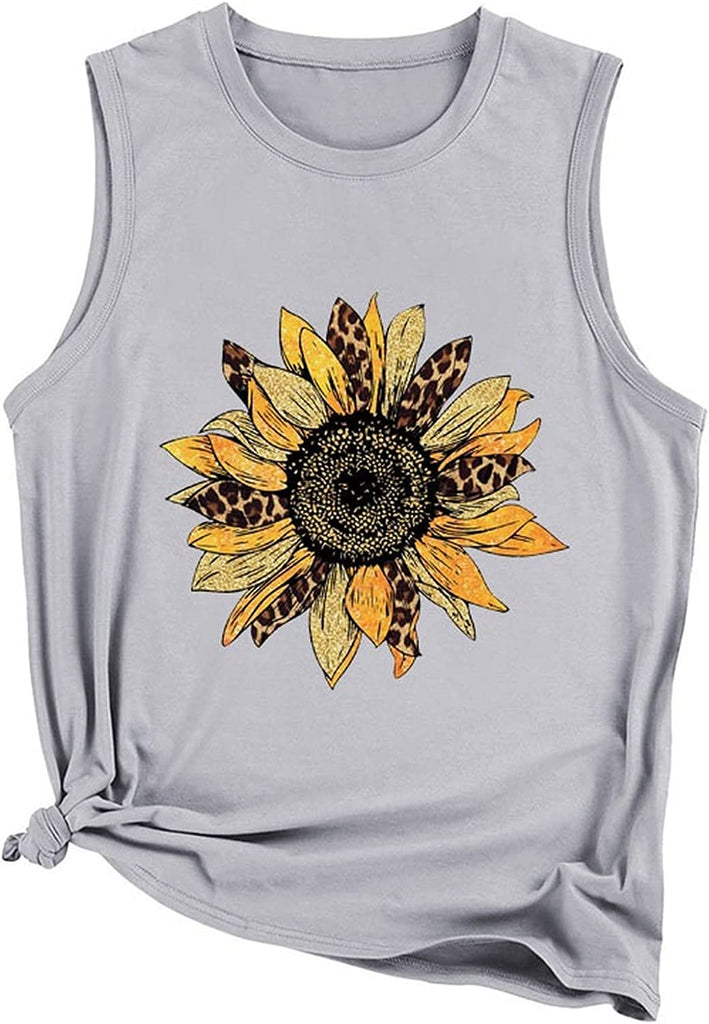 Womens Sunflower Tank Top Casual Summer Sleeveless Tee Shirt
