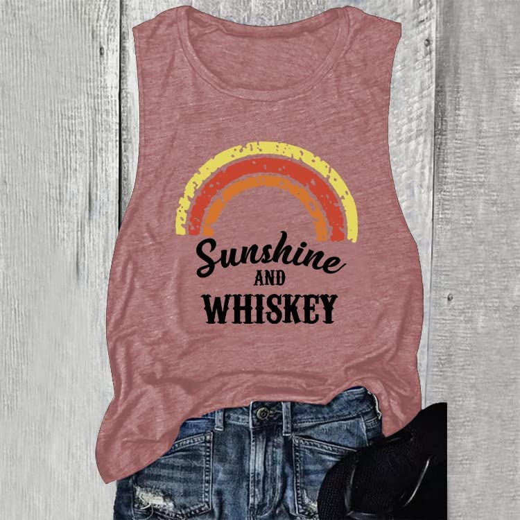 Women Sunshine and Whiskey Rainbow Tank Tops Shirt