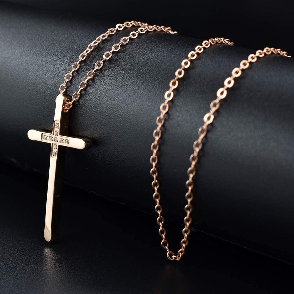 Womens Cross Necklace 18K Rose Gold Silver Filled, Long Large Skinny Cross Necklaces Simple, Ideas for Her Mom Daughter Sister Wife