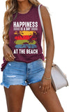 Women Happiness is A Day at The Beach Tank Tops Shirt