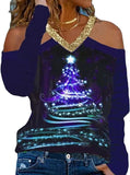 Women Christmas Lights Shirt Cute Deer Christmas Tee V-Neck Fashion Blouse