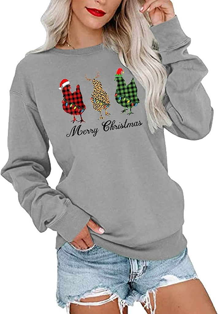 Women Buffalo Plaid Christmas Chicken Sweatshirt Merry Christmas Shirt