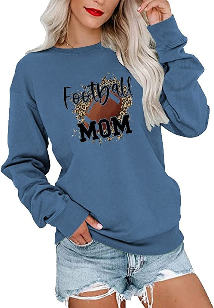 Women Football Mom Sweatshirt Leopard Print Long Sleeve Shirt