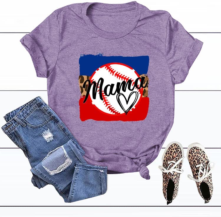 Women Baseball Mama T-Shirt Funny Baseball Mom Tees Tops