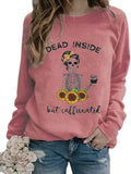 Women Dead Inside But Caffeinated Sunflower T-Shirt Skull Shirt for Women