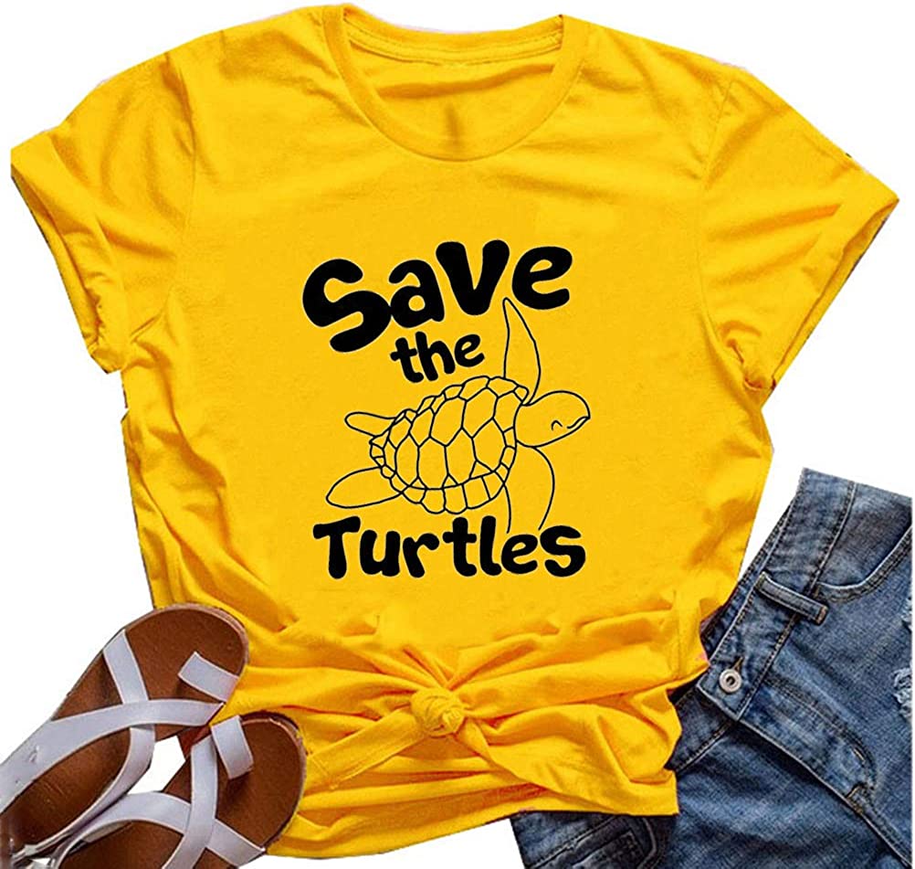 Women Turtle Graphic Cute T-Shirt (US 2XL, 8-Yellow)