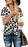 Fashion V Neck Floral T-Shirt Leopard Shirt Tunic Shirt for Women