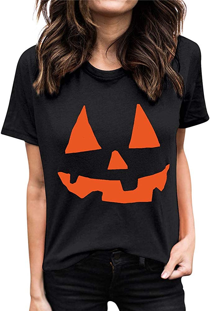 Women Pumpkin T-Shirt Halloween Shirt