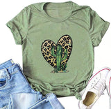 Women Cactus Leopard Heart T-Shirt Cactus Shirt