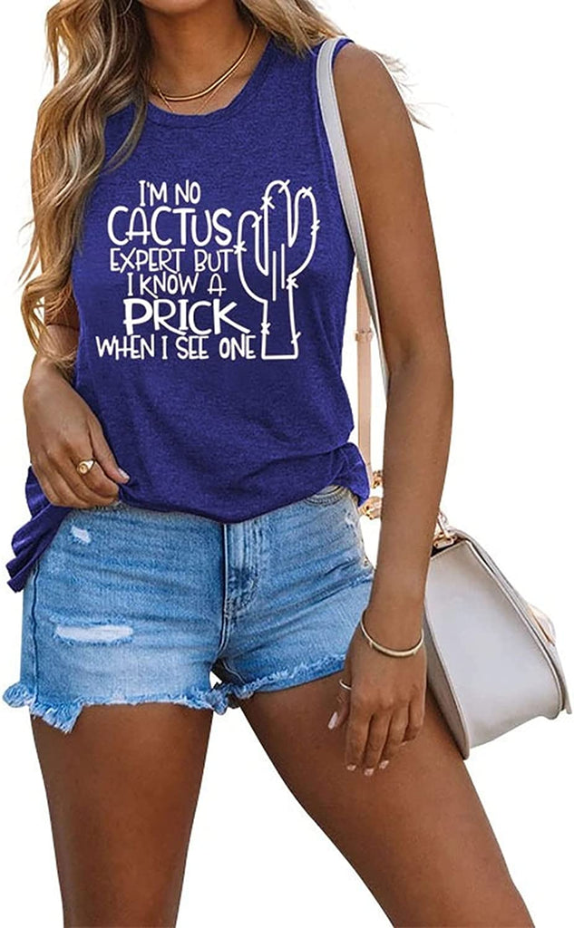 Funny Cactus T-Shirts for Women I'm No Cactus Expert but I Know A Prick When I See One Shirt
