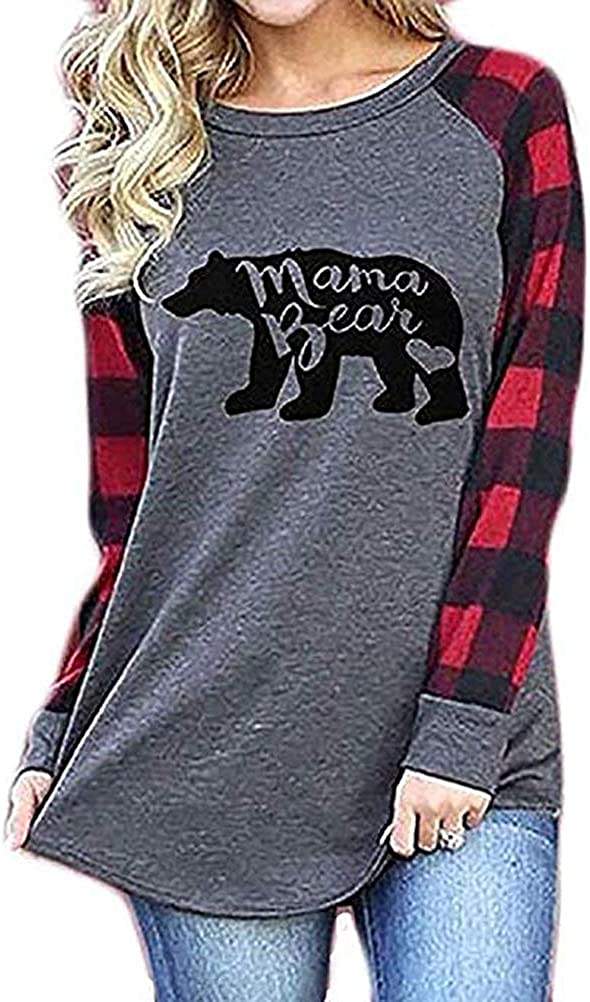 Women Mama Bear Blouse Long Sleeve Mama Shirt
