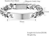 Customize Engrave ID Name Bar Bracelet for Men Stainless Steel Cuban Curb Link Chain Personalized Bracelets with Magnetic Buckle Clasp