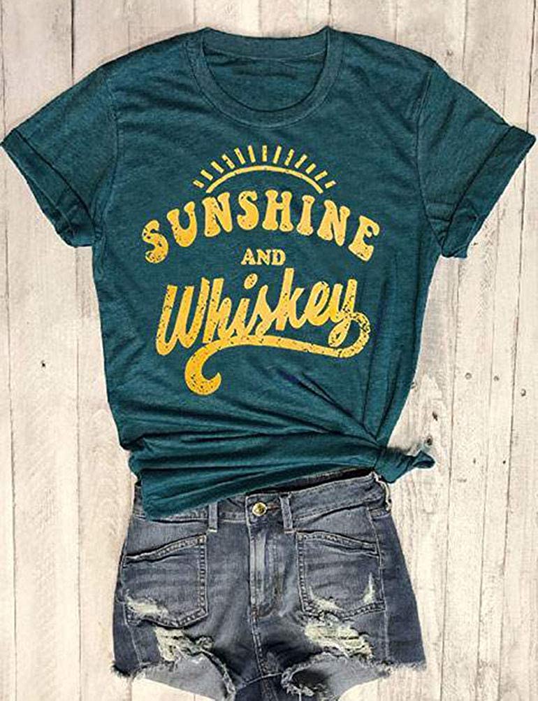 Women Sunshine and Whiskey T-Shirts Graphic Tops Whiskey Shirt