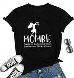 Women Mombie Feeds on Caffeine and Wine Shirt Round Neck Short Sleeve T-Shirt (Black,Small)