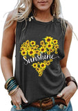 Women Sunshine Sunflower Heart Tank Top Graphic Shirt for Women