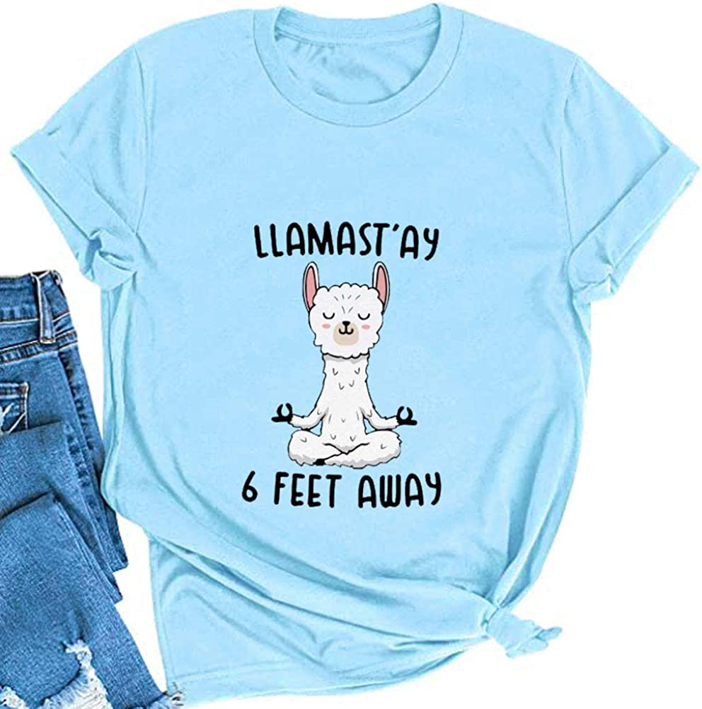 Llamast'ay 6 Feet AwayT-Shirt for Women Cute Llama Graphic Shirt