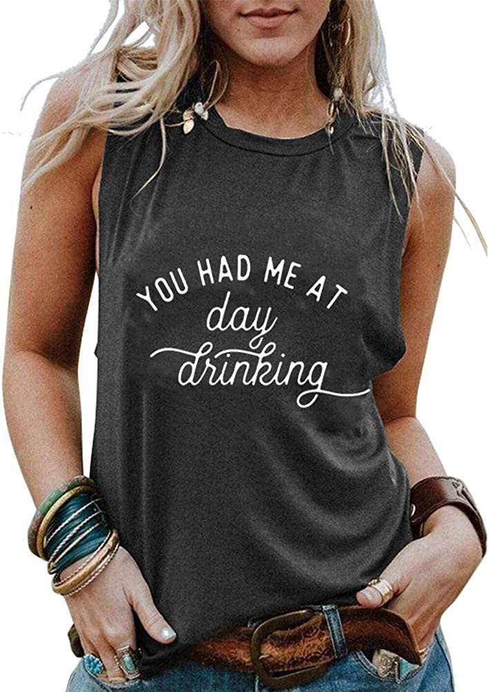 Women You Had Me at Day Drinking Tank Short Sleeve Shirts (Medium,1DarkGray)