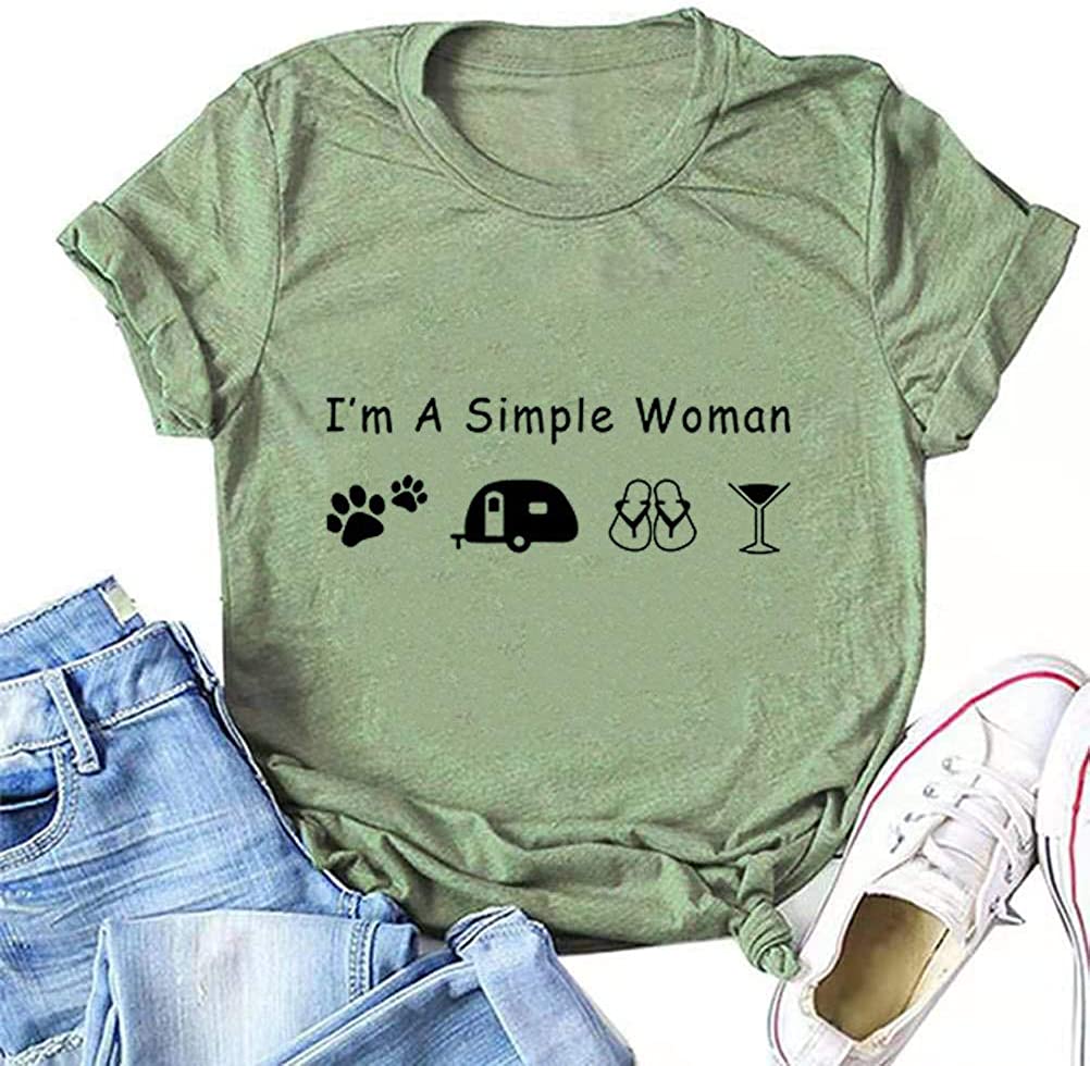 Women I'm A Simple Woman T-Shirt Paws Car Flip Flops Wine Shirt