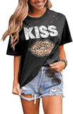 Women Kiss Leopard Lips T-Shirt Lipstick Hollow Out Shirt