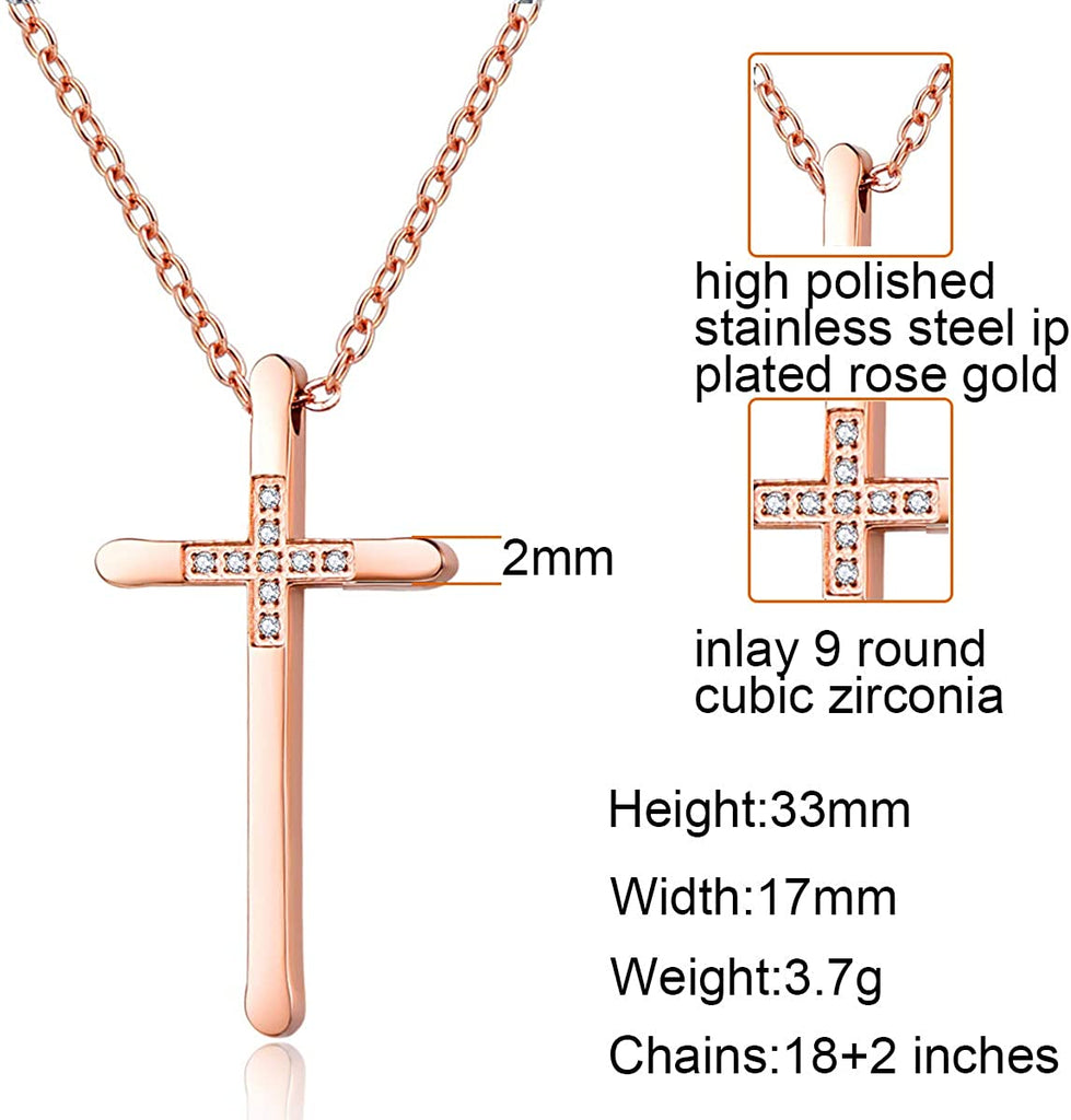 Womens Cross Necklace 18K Rose Gold Silver Filled, Long Large Skinny Cross Necklaces Simple, Ideas for Her Mom Daughter Sister Wife