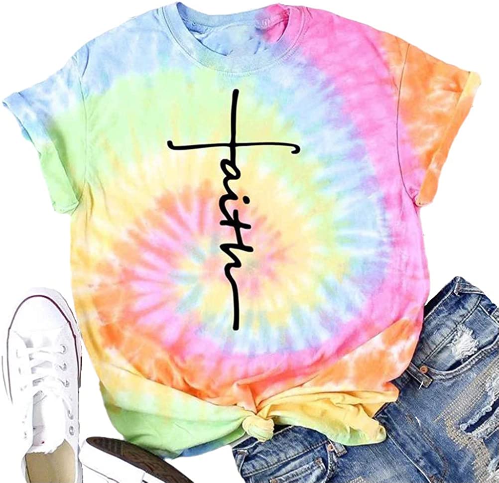 Women Faith Tie Dye T-Shirt Women Graphic Shirt
