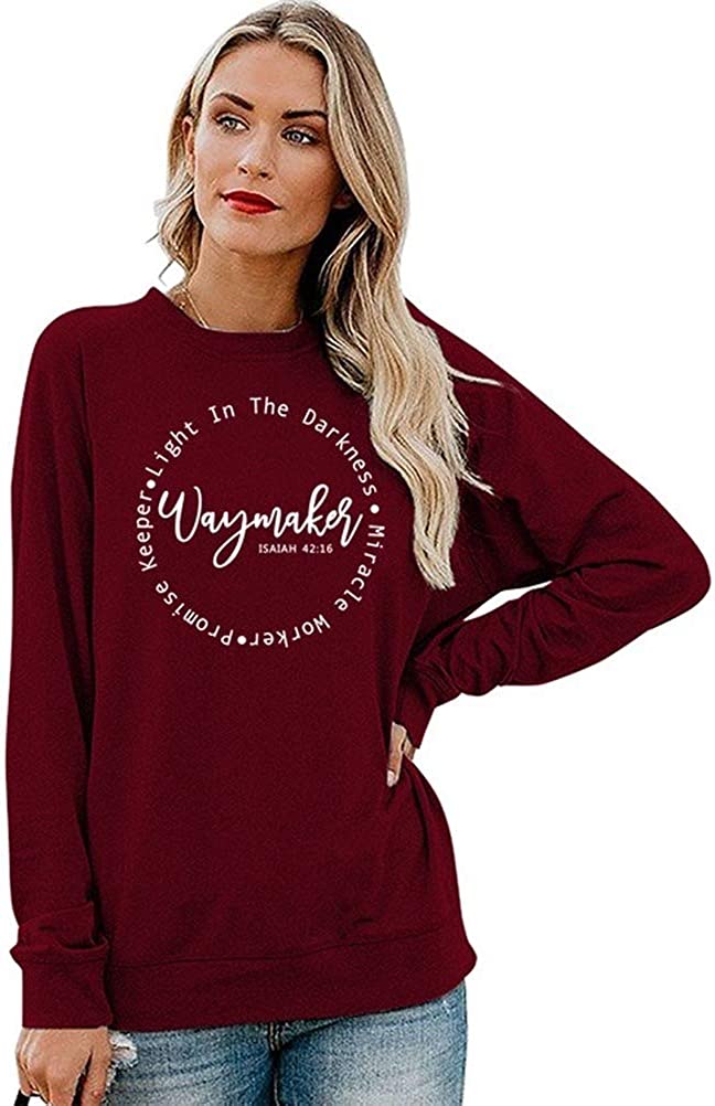 Women's Clothing Waymaker Top Loose Crew Neck Christian Pullover Sweatshirt