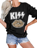 Women Long Sleeve Kiss Leopard Lips Sweatshirt Lipstick Shirt