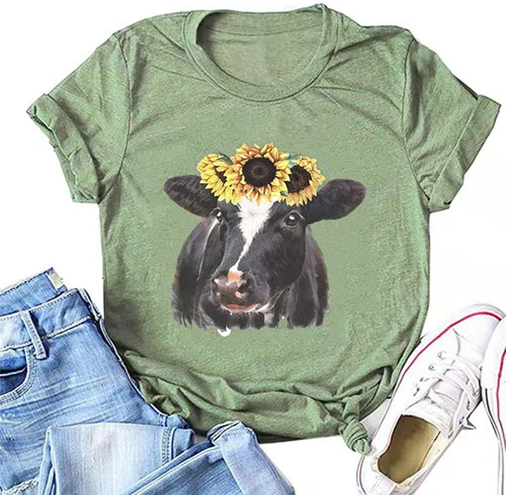 Women Cow with Sunflowers T-Shirt Sunflower Cow Shirt