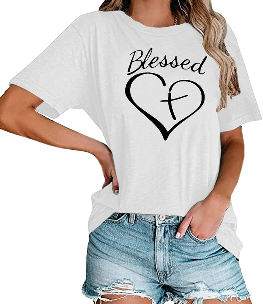 Women Blessed Heart T-Shirt Christian Tees