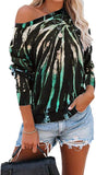Women Off Shoulder Long Sleeve Tie Dye Blouse Multi Color Sweatshirt