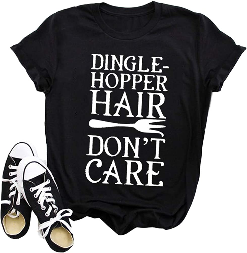 Women Dingle-Hopper Hair Don't Care Graphic T-Shirt Casual Tops Tee