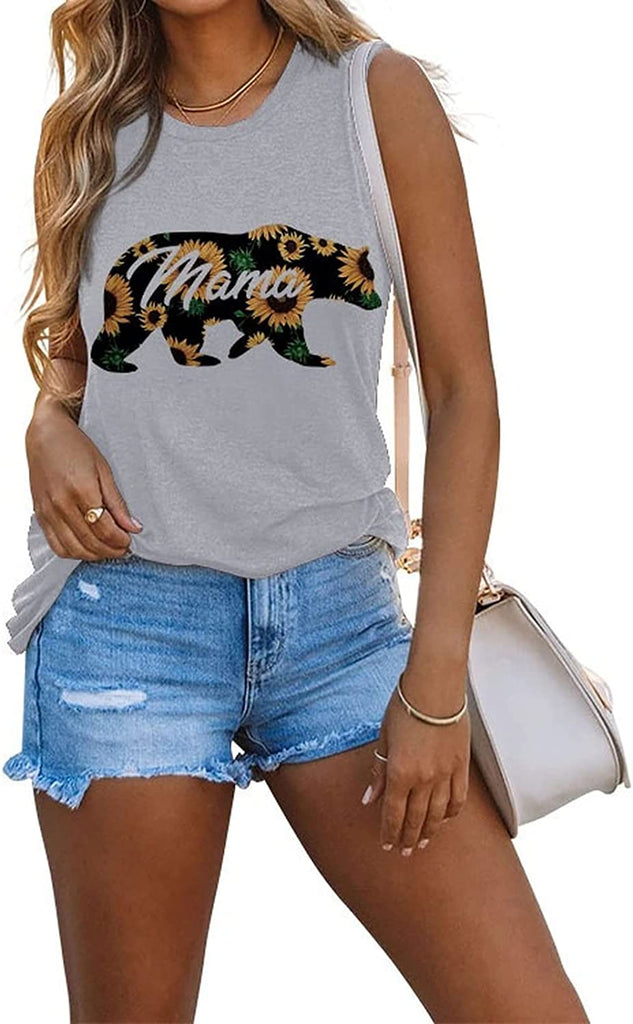 Mama Bear Sunflower Tank Top Women Graphic Shirt