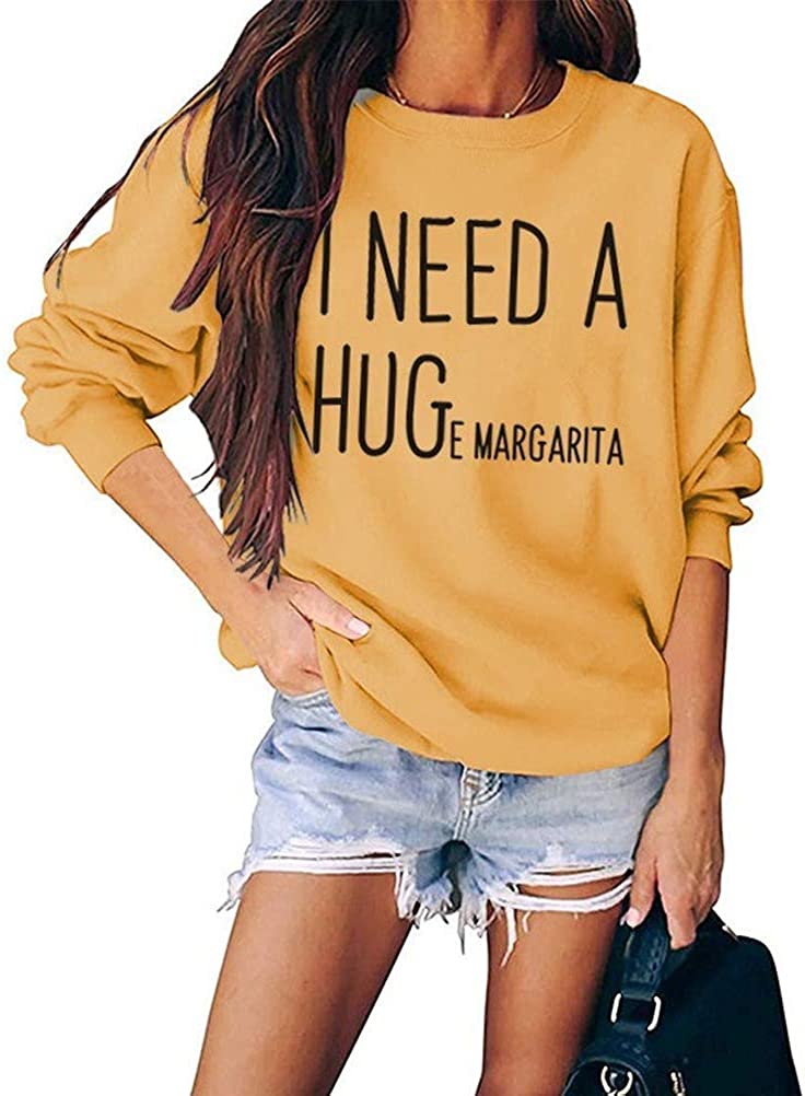 Women?s? I Need A Huge Margarita Graphic Sweatshirts Casual Loose Crew Neck Long Sleeve Top Women