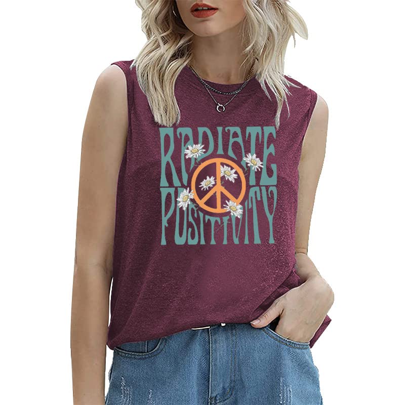 Radiate Positivity Sleeveless Shirt for Women Floral Tank Shirt Peace Love Radiate Positivity Daisy Shirt
