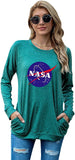 Vintage NASA Gift Shirt Women NASA Space Long Sleeve Graphic Blouse with Pockets